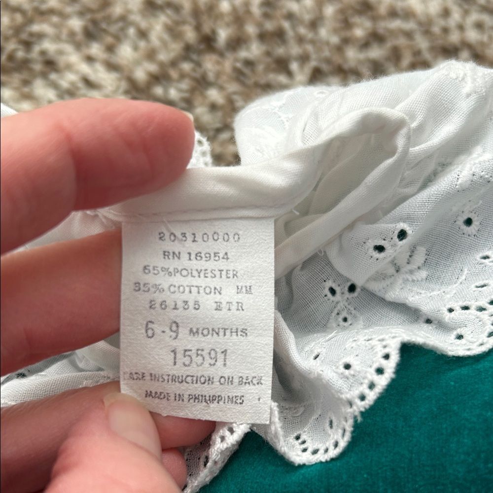 Vintage 80s Green and White Kids Christmas Candy Cane Bear Romper Blouse - Picture 3 of 16